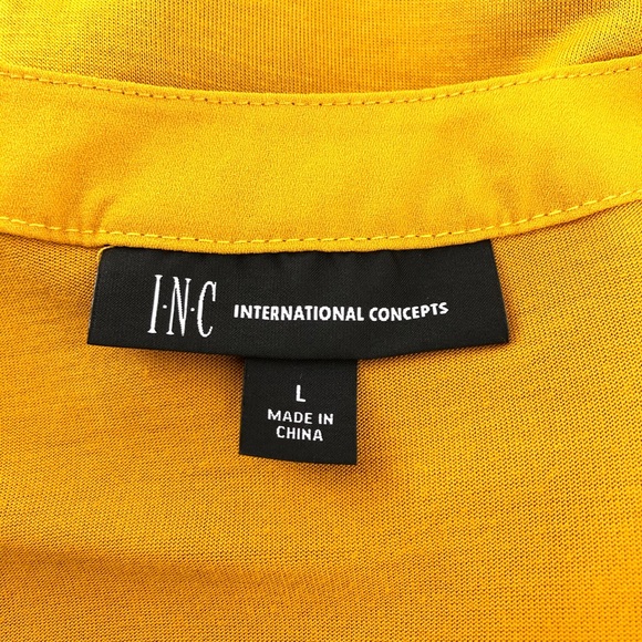 INC Gold Yellow Long Sleeve Notched Neck Blouse - Picture 5 of 7
